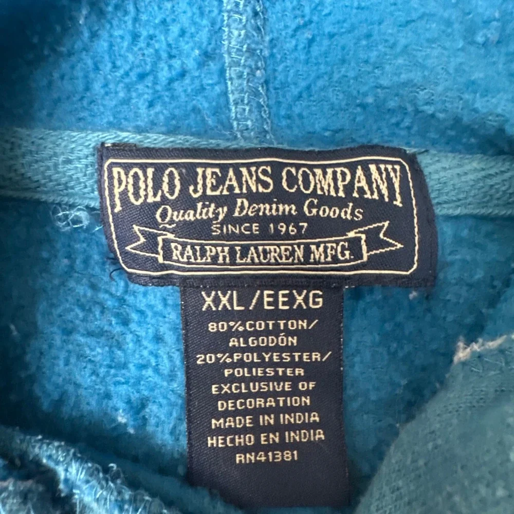 Polo Jeans Co Ralph Lauren Mens XXL Teal Blue PRL Graphic Hoodie Sweatshirt